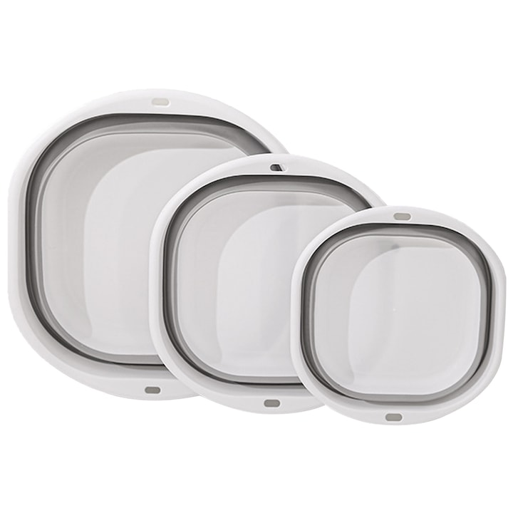 Set 3 Ligheane Pliabile, Zggzerg, Multifunctional, Anti-alunecare, Poate fi atarnat, Design gauri de agatat, Puternica si robusta, Mic si portabil, Usor de curatat, Pentru Baie, bucatarie, voiaj, PP, TPE, L/M/S, Gri