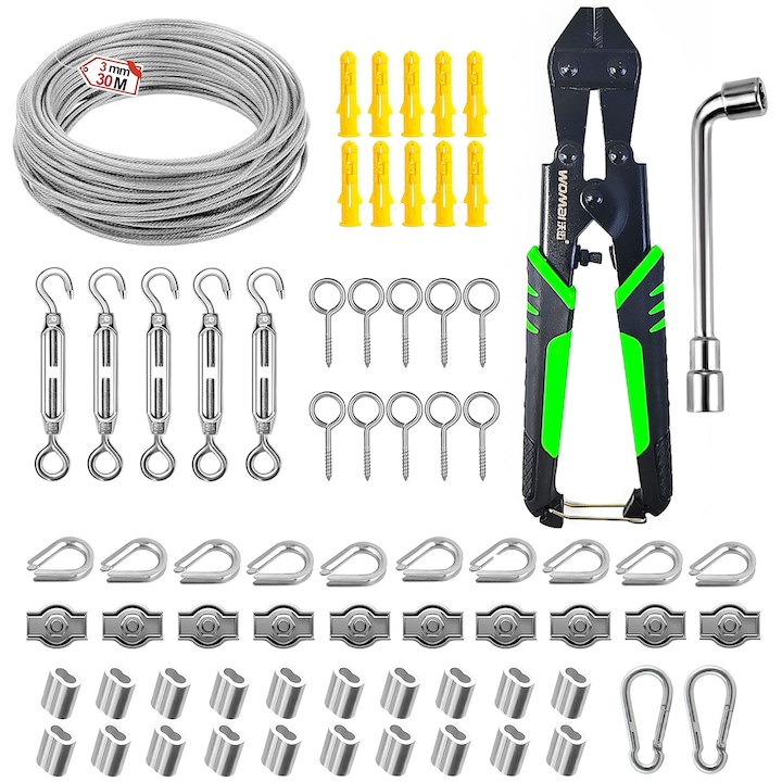 Set cablu din otel inoxidabil gxwcyi, 70 piese, 3mmx30m, rezistent la coroziune