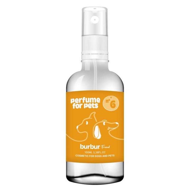 Parfum pentru caini si pisici, BURBUR, Nr. 6, cu aroma de vanilie, scortisoara si bergamota, 100 ml