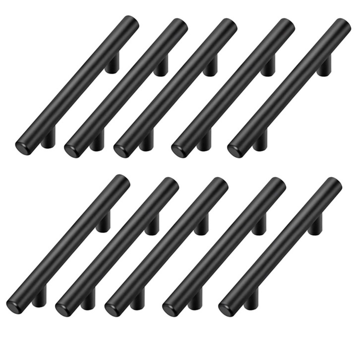Set 10 Maner mobila, 127 mm lungime, distanta gauri 76 mm, inox, Potrivit pentru dulapuri, dulapuri, instalare dulap, TOIITKQ, negru
