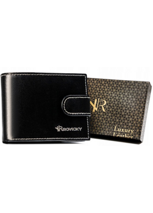 Portofel din piele pentru barbati, Rovicky, Meetia, neagra, One size