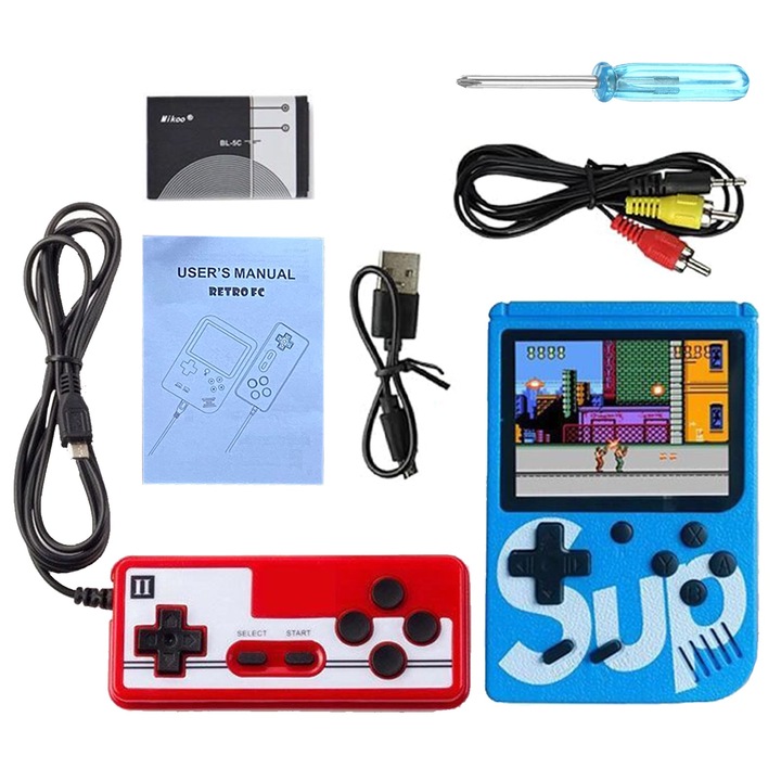 Tetris zseb játékkonzol, Axroad bevásárlóközpont, 400 az 1-ben, játék két játékos számára, elemes, különböző játékokkal, támogatja az AV-interfészt, kényelmes méret, tökéletes ajándék fiúknak, lányoknak és felnőtteknek, 2,4 hüvelykes képernyő, kék