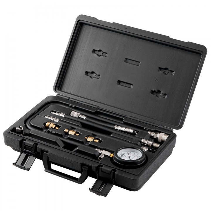 Kit Tester Compresie Motoare Benzina, Presiune 0-20 Bar, Dublu Manometru, 9 Piese