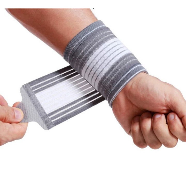 Orteza Elastica pentru Incheietura cu Manson de Compresie si Banda Ajustabila Velcro, Unisex, Marime Unica, Alb/Gri