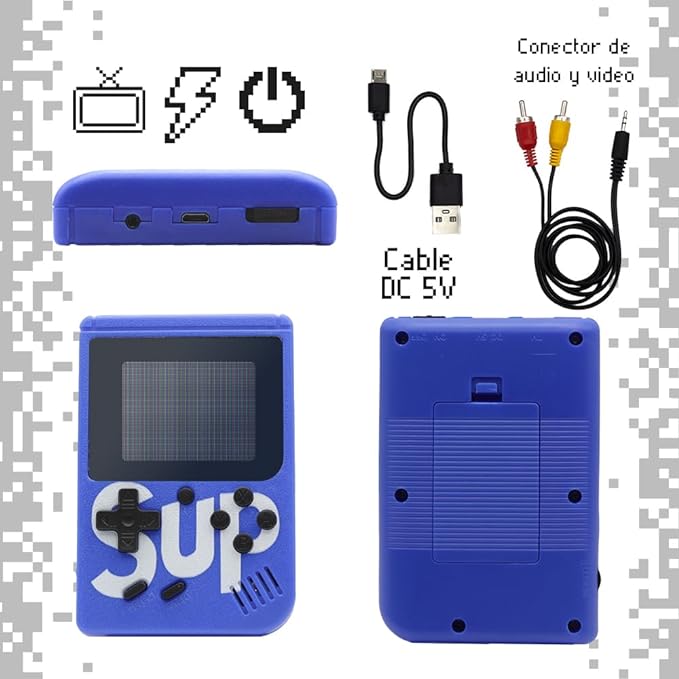Consola de Jocuri Portabila MRG SUP M1086, 400 Jocuri, Reincarcabila, Ecran LCD 3.0, Cablu AV, Micro-USB, Jocurile Copilariei, Albastru