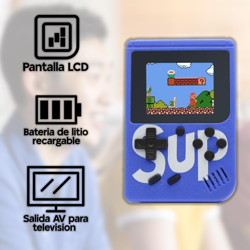 Consola de Jocuri Portabila MRG SUP M1086, 400 Jocuri, Reincarcabila, Ecran LCD 3.0, Cablu AV, Micro-USB, Jocurile Copilariei, Albastru