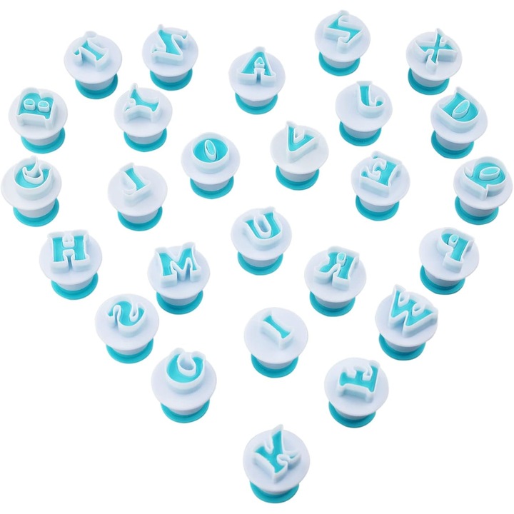 Set 26 litere ornare prajituri, awwaline, albastru, decupatoare pentru martipan, biscuiti, aluat, Litere Mari