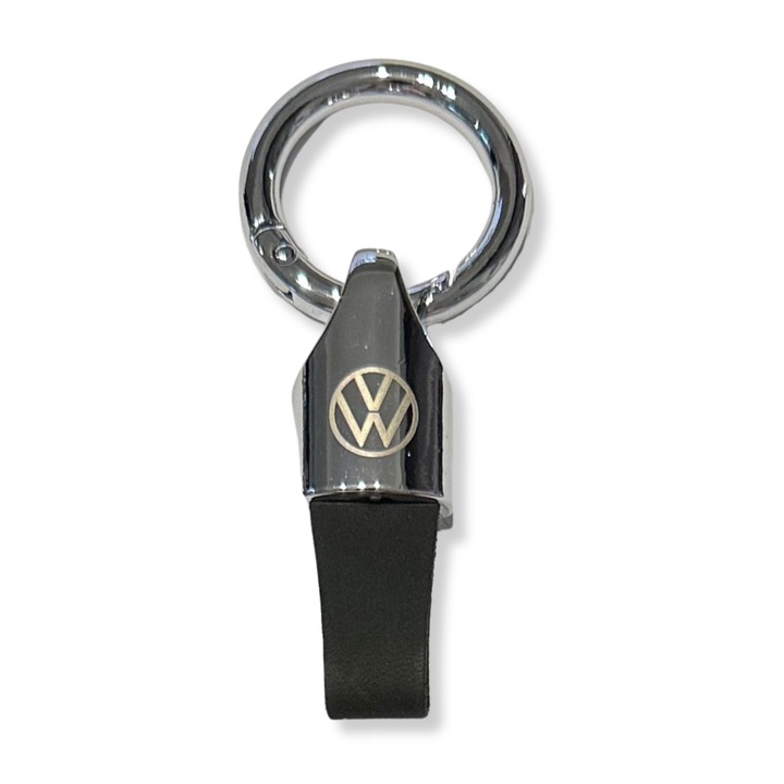 Ключодържател Volkswagen от метал и велур, Гравирано лого, Сребристо-Черно