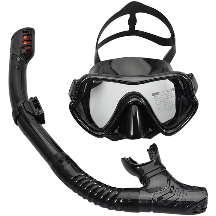 Комплект за гмуркане с шнорхел Rqiurpn, панорамен 180, против мъгла, силикон, черен, 45 см