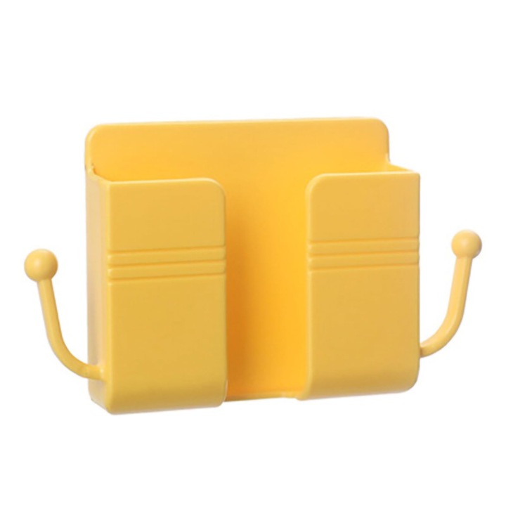 Mobiltelefon tartó, falra szerelhető, ABS, sárga, 10x10x3cm