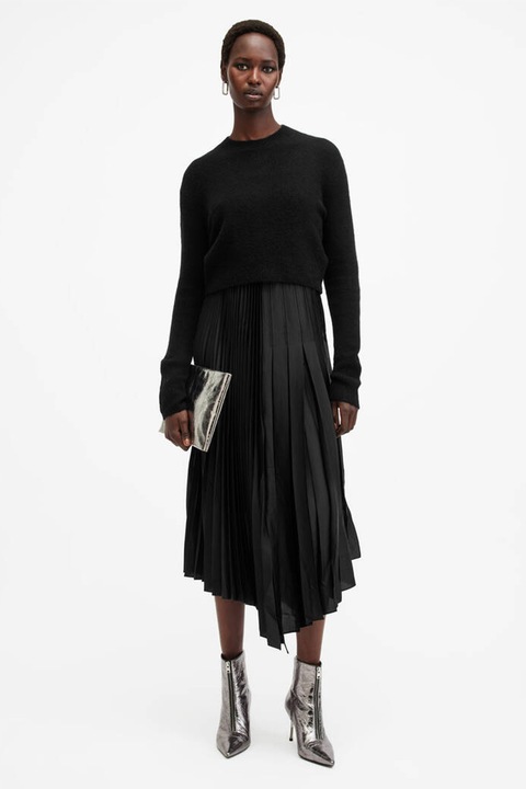 AllSaints, Jax 2-in-1 dizájnú pliszírozott ruha, Fekete