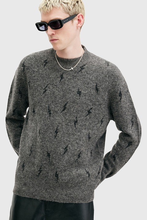 AllSaints, Kerek nyakú gyapjútartalmú pulóver, Melange szürke
