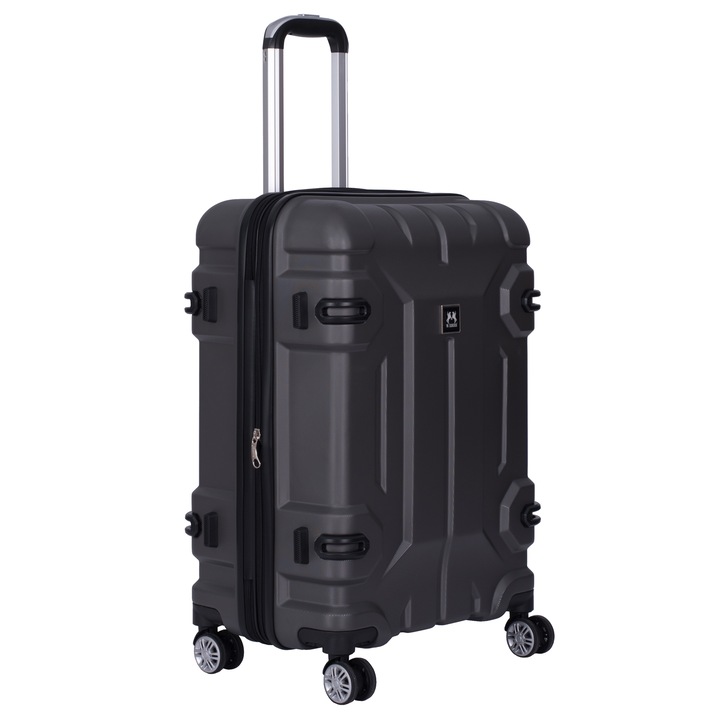 Troler cabina avion, Marime S, 55x36x23 cm, Extensibil, 4 roti duble cu rotatie 360°, ABS rezistent, cu margini antisoc, Gri, 6819, W.ZCKISS