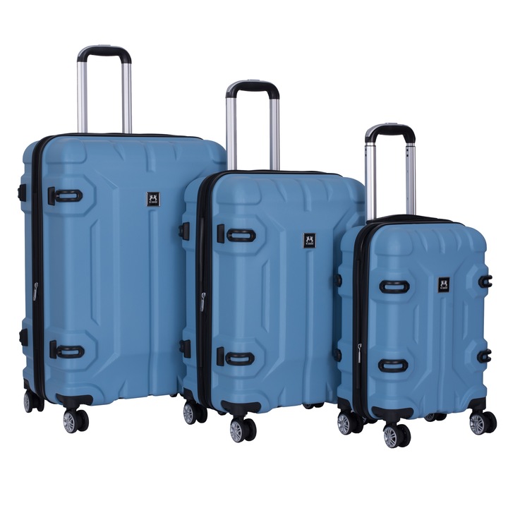 Set 3 trolere, Marime S+M+L, Extensibile, 4 roti duble cu rotatie 360°, ABS rezistent, cu margini antisoc, Albastru deschis, 6819, W.ZCKISS