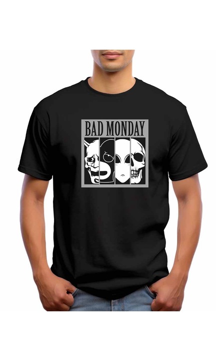 Bestcase Férfi mintás póló, bad monday, pamut, kerek nyakú, NB713, Fekete