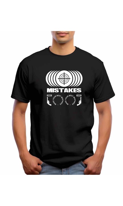 Bestcase Férfi mintás póló, Mistake, pamut, kerek nyakú, NB725, Fekete