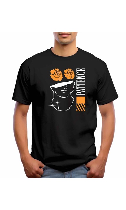 Bestcase Férfi mintás póló, Patience, pamut, kerek nyakú, NB728, Fekete