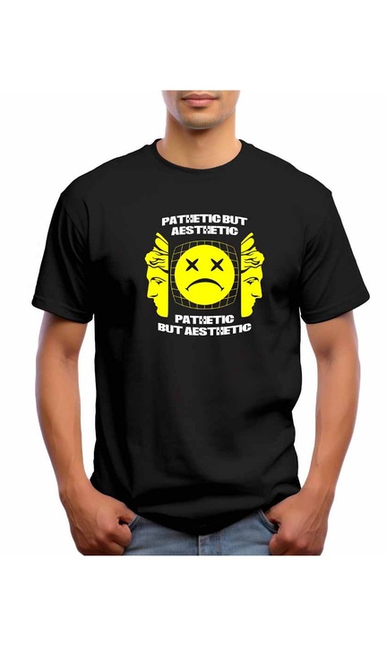 Bestcase Férfi mintás póló, Pathetic, pamut, kerek nyakú, NB727, Fekete