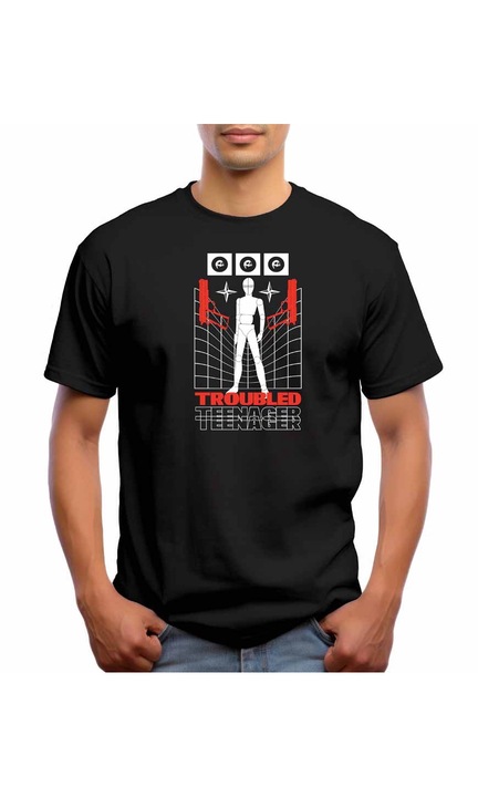 Bestcase Férfi mintás póló, Teenager, pamut, kerek nyakú, NB745, Fekete