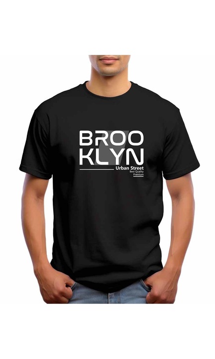 Bestcase Férfi mintás póló, Brooklyn, pamut, kerek nyakú, NB747, Fekete