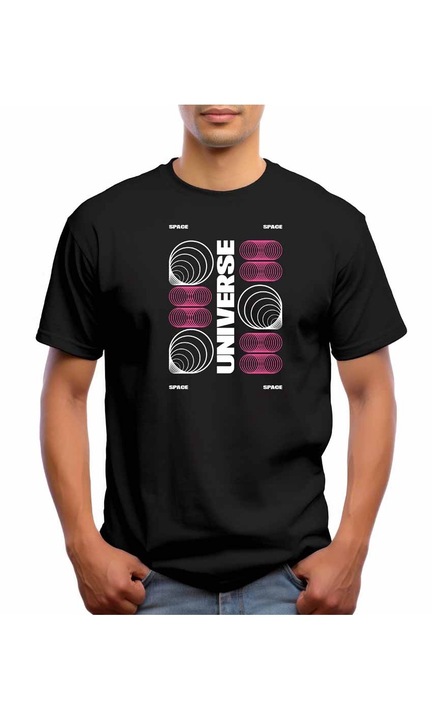 Bestcase Férfi mintás póló, Universe, pamut, kerek nyakú, NB746, Fekete