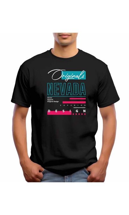 Bestcase Férfi mintás póló, Nevada, pamut, kerek nyakú, NB749, Fekete