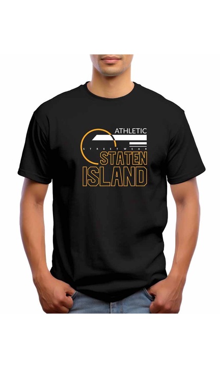 Bestcase Férfi mintás póló, Staten Island, pamut, kerek nyakú, NB752, Fekete