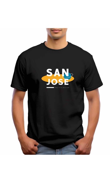 Bestcase Férfi mintás póló, San Jose, pamut, kerek nyakú, NB756, Fekete