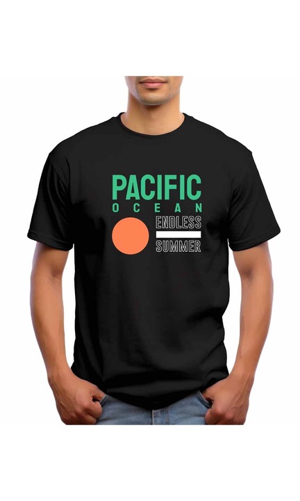 Bestcase Férfi mintás póló, Pacific Ocean, pamut, kerek nyakú, NB757, Fekete