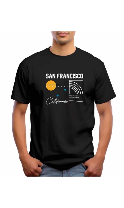 Bestcase Férfi mintás póló, San Francisco, pamut, kerek nyakú, NB762, Fekete