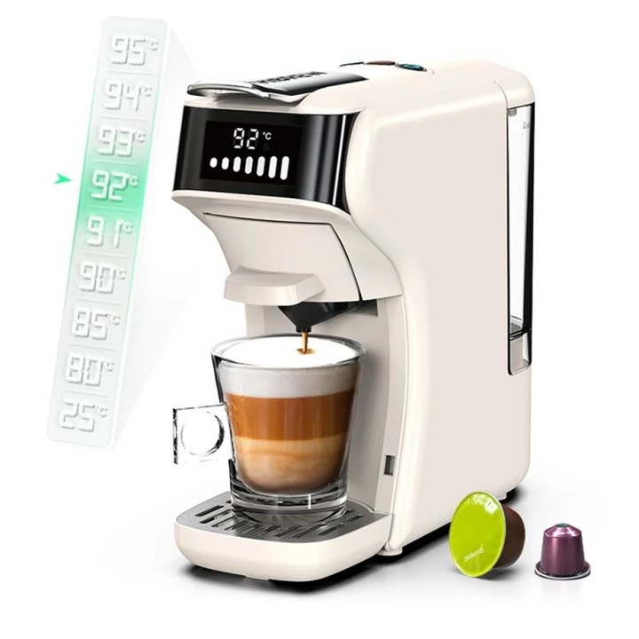 Espressor universal 5in1 HiBREW H1B, 20 bar, 1450W, 210ml, Compatibil cu capsule Nespresso, Dolce Gusto, KCup, plicurile ESE si cafea macinata, Alb