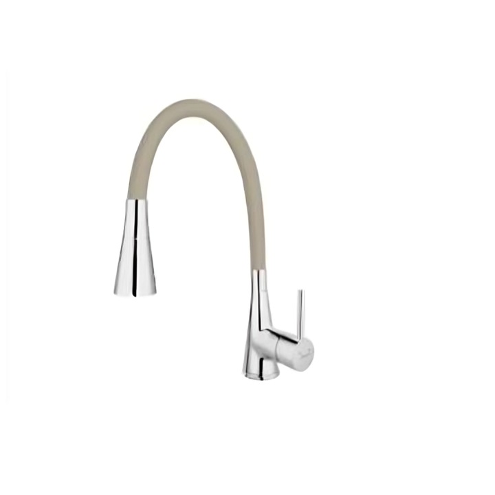 Baterie stativa bucatarie cu pipa flexibila, zumba II, inox, bej