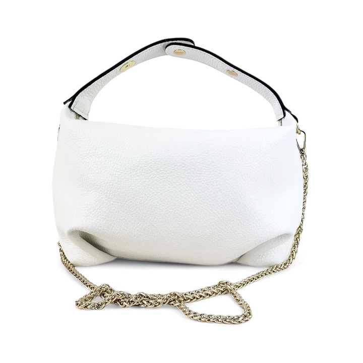 Geanta de mana Moranti Hina-M, piele naturala, alb, stil casual