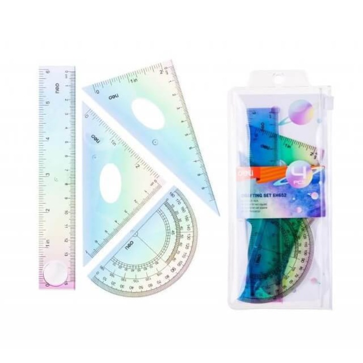 Set geometrie 4 piese multicolor Deli