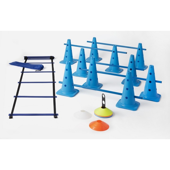 Kit antrenament viteza si coordonare - 10 conuri, 5 bastoane, 1 set de copete, 1 scarita