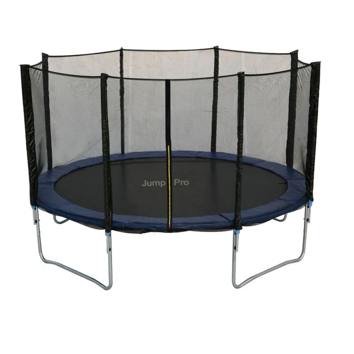 Trambulina de gradina, pentru copii Jump Pro 4,27 m (14 FT) albastra, Cu plasa de protectie, Accesorizata cu scara de acces, Fabricata din otel
