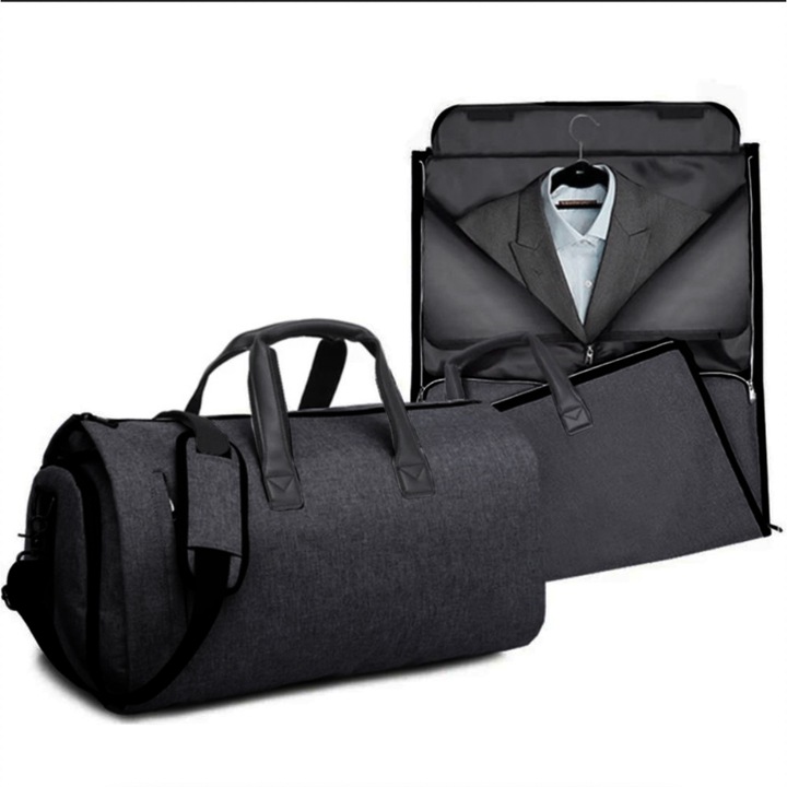 Intelligens üzleti utazótáska, Quasar & Co., speciális rekesz öltöny és cipő szállítására, poliészter, 57 x 34 x 33 cm, Fekete