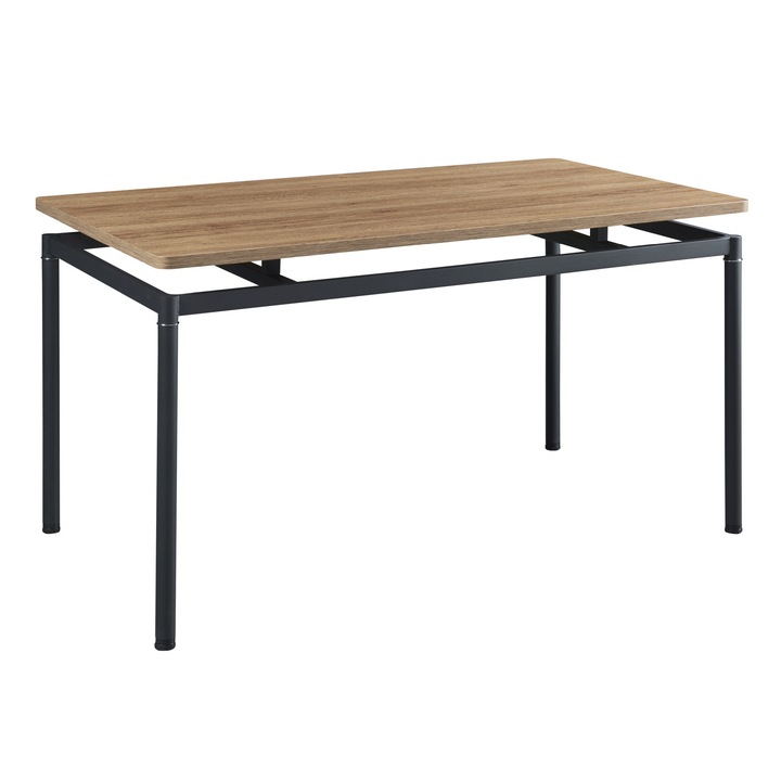 Masa bucatarie, en.casa, PXAT-3631 Hemnes, 140 x 80 x 75 cm, mdf, otel, efect lemn stejar, negru