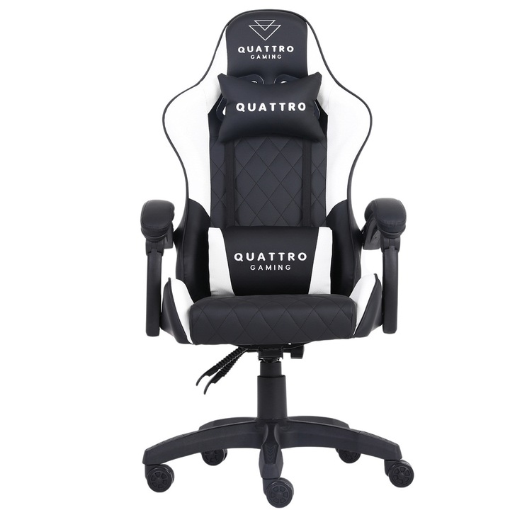 Scaun Gaming Quattro Gaming, Zenga, alb-negru, reglare spatar