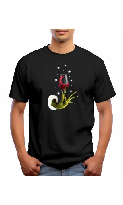 Bestcase® Tricou barbati cu Imprimeu Grinch, Regular fit, Maneca scurta, NB801, Negru, XL