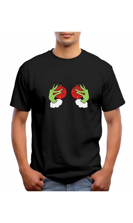 Bestcase® Tricou barbati cu Imprimeu Grinch, Regular fit, Maneca scurta, NB803, Negru, S