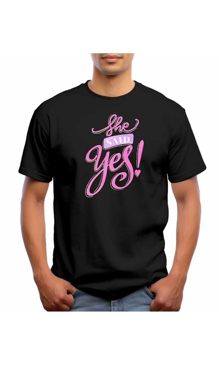 Bestcase Férfi mintás póló, She Said Yes, pamut, kerek nyakú, NB820, Fekete