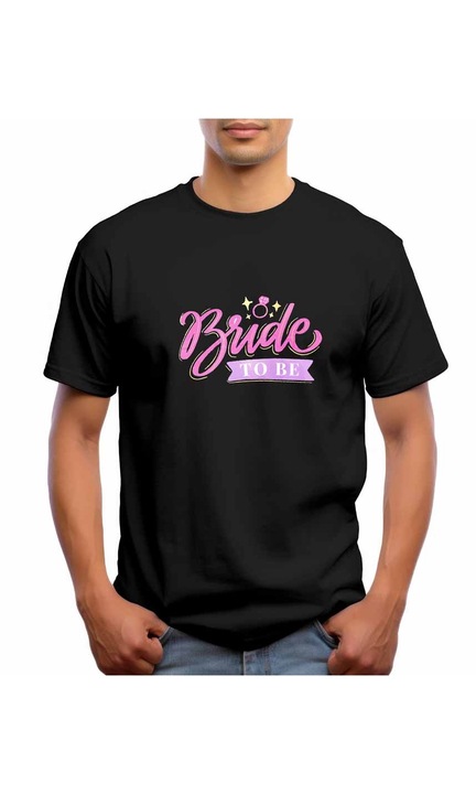 Bestcase Férfi mintás póló, Bride To Be, pamut, kerek nyakú, NB819, Fekete