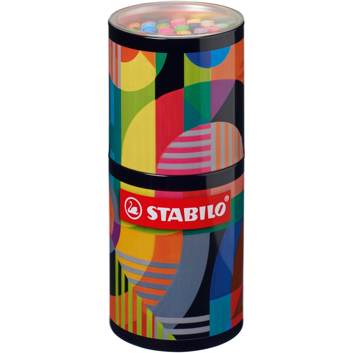 Fineliner Stabilo Point 88, 0.4 mm, 45 culori / set, suport pahar metalica