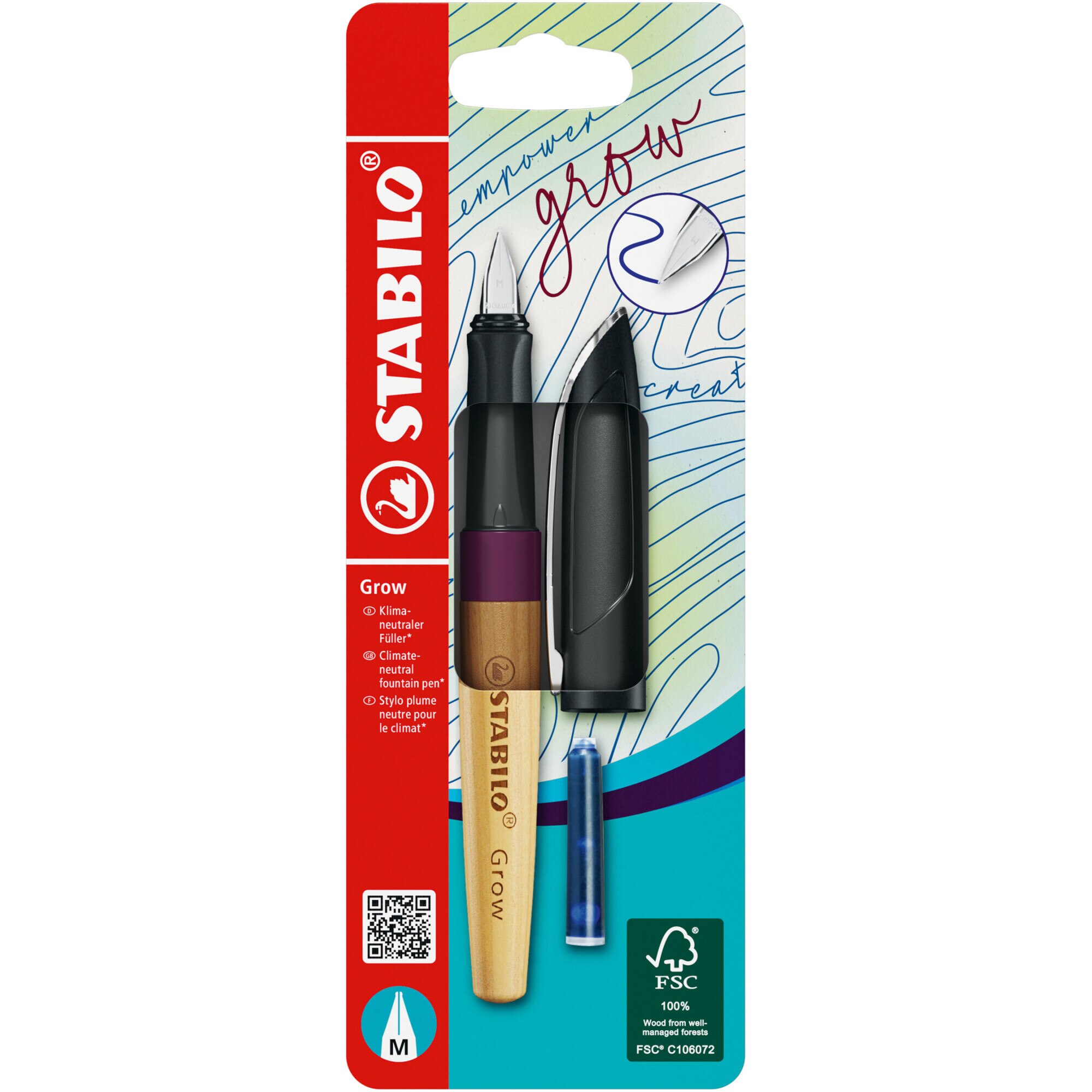 Stilou Stabilo EASYbirdy Grow, M, plum red / cherry, materiale eco, 1 rezerva, blister