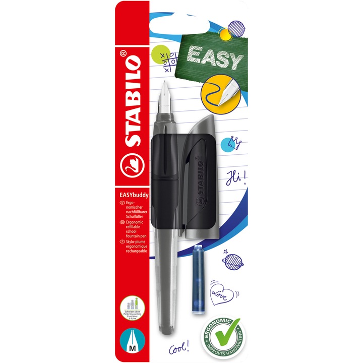 Писалка Stabilo EASYbirdy Twilight Sky, M, Вlack, 1 пълнител, Блистер