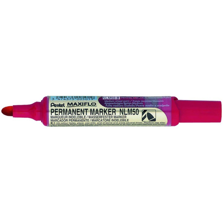 Перманентен маркер Pentel Maxiflo NLM50, Кръгъл връх, 6 мм, Червен