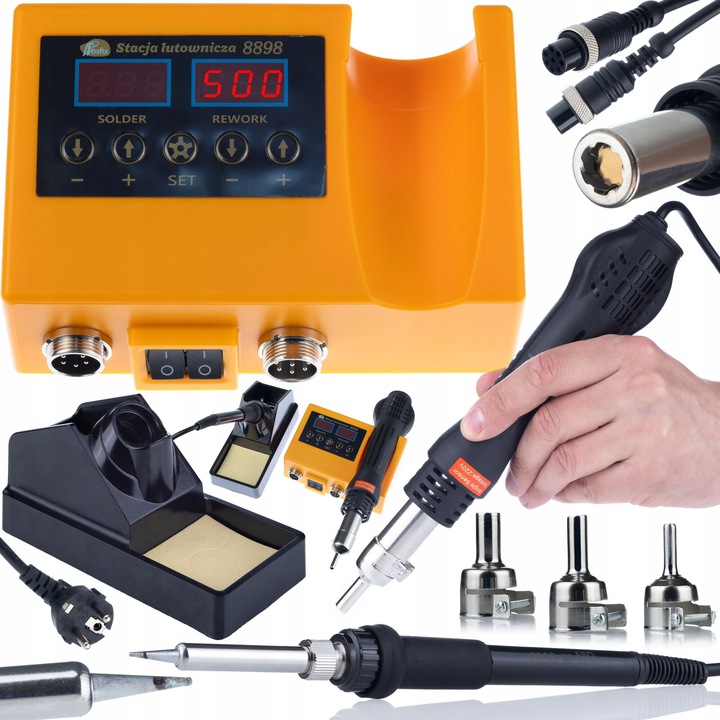 Set statie de lipit 2 in 1 si accesorii Rosfix Orange Husky OH660, multifunctionala, 660W, PP, 10 piese