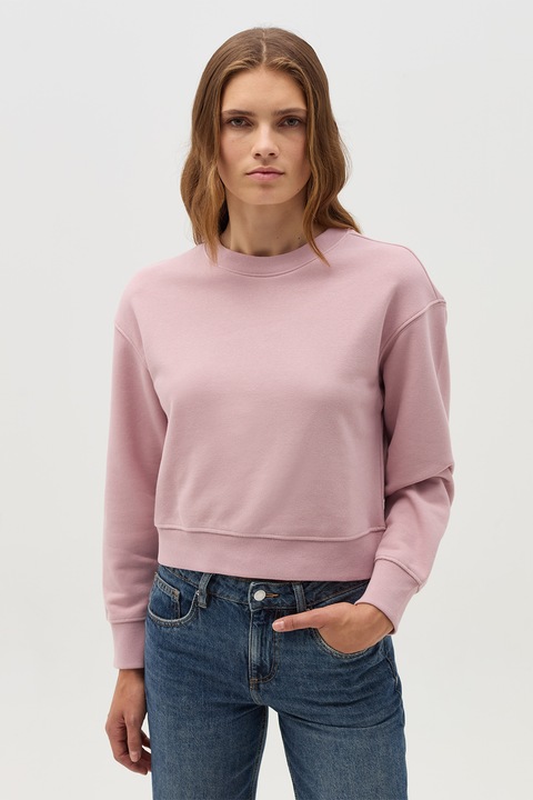 OVS, Bluza de trening cu decolteu la baza gatului si maneci cazute, Roz pastel