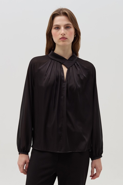 OVS, Bluza cu decupaje si pliuri, Negru, S-M